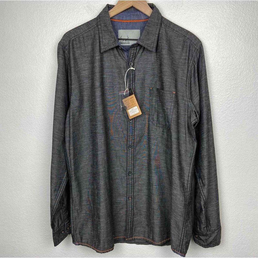 Salute Levelwear Shirt Mens Medium Gray Button Down Gorpcore Utility Outdoors